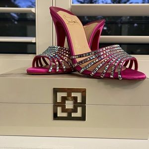 Christian Louboutin sandals HOT PINK satin Encrusted in crystals !!  Size 36.5.